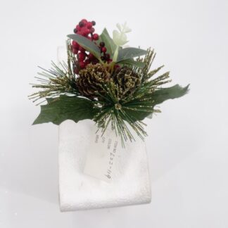 PICK PIGNE E BACCHE ROSSE, CON PINO GLITTERATO DORATO