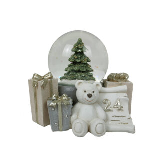 DECORAZIONE ORSETTO IN RESINA CON PALLINA IN VETRO E ALBERO DI NATALE ALL'INTERNO