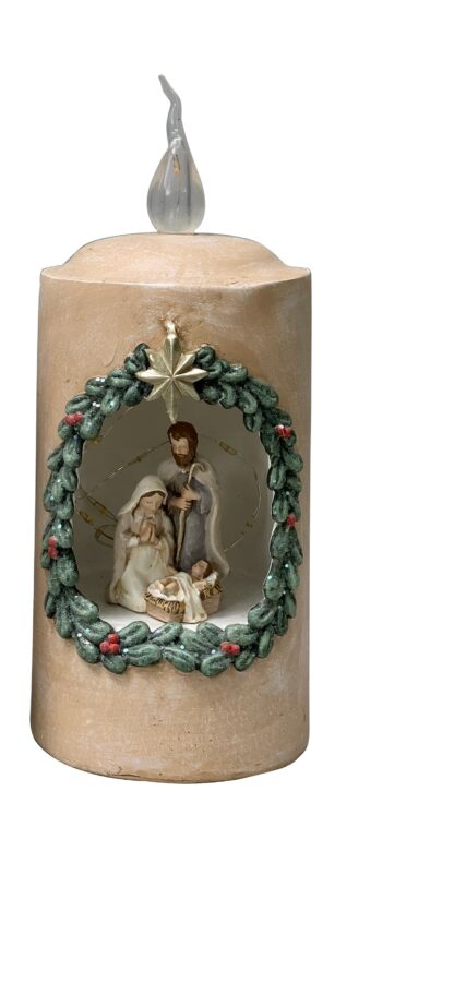 CANDELA CON PRESEPE IN RESINA CON LUCE LED COLORE BIANCO CALDO