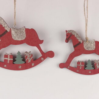 APPLICAZIONE CAVALLO IN LEGNO ROSSO