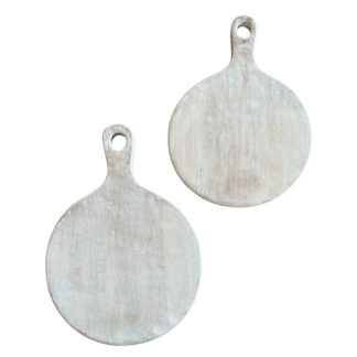 TAGLIERE TONDO CON MANICO IN LEGNO SBIANCATO DECORATIVO